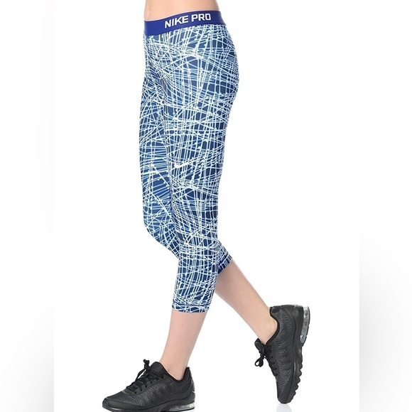 Nike Pro Cool Tracer Capri 3/4 Tights Deep Royal Blue/Game Royal/White - Picture 3 of 14